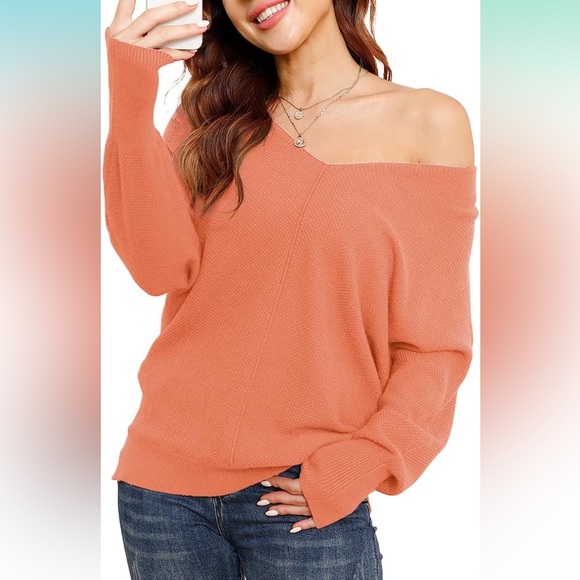 Super cute and comfy ORANGE stretchy soft knit sweater, sz SM - Picture 5 of 9